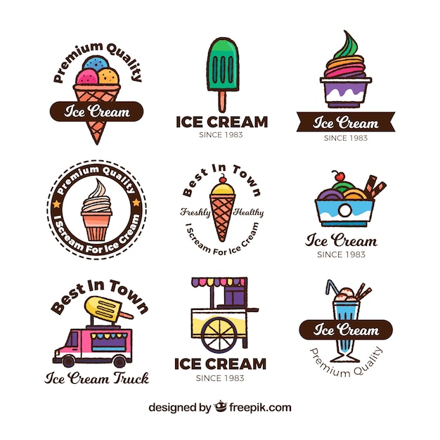Vetor coleção de logotipos desenhados a mão para sorvete