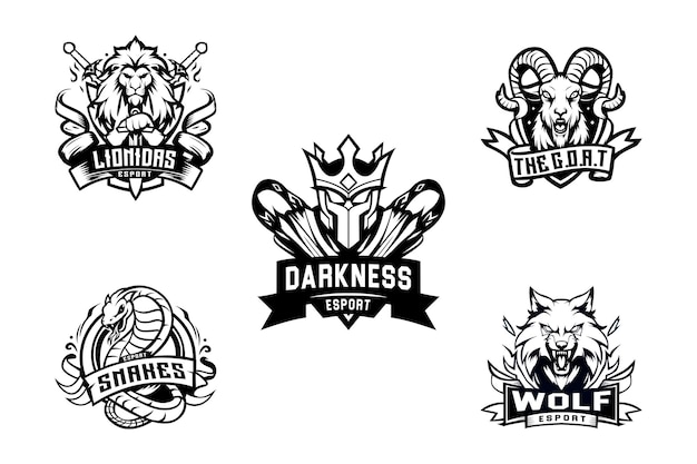 Coleção de logotipos em preto e branco do eSport
