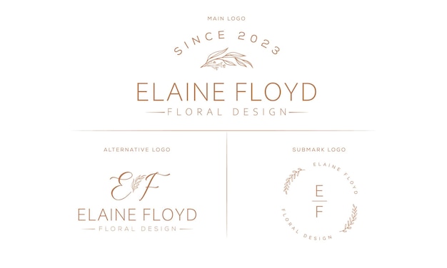 Coleção de logotipos femininos botânicos florais desenhados à mão para beleza natural orgânica premium vec