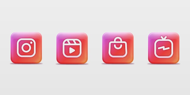 Vetor coleção de logotipos modernos de aplicativos do instagram quadrados em 3d