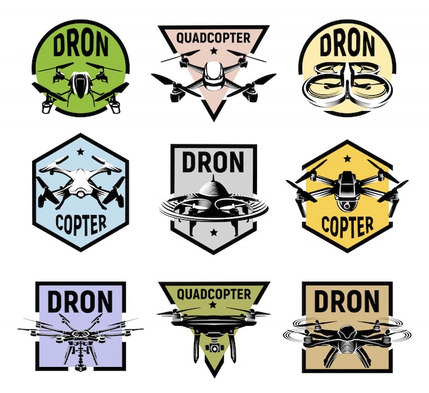 Vetor coleção de logotipos quadrocopter colorido isolado