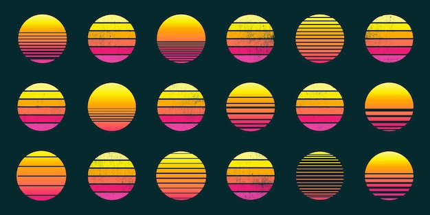 Coleção de logótipos retrô do sol Sunset modelos de banners de logotipo retrô do sol emblema e emblema retrô do sol regular e angustiado