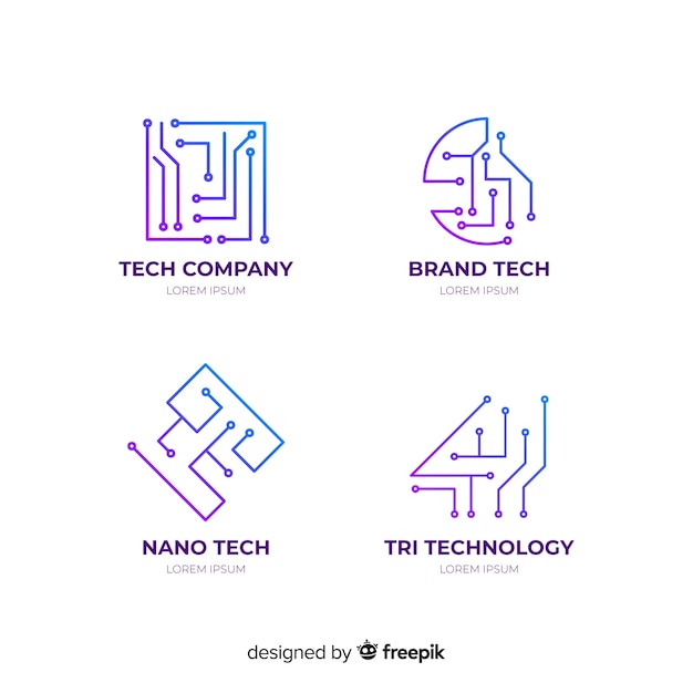 Coleção de logotipos tecnológicos geométricos de gradiente