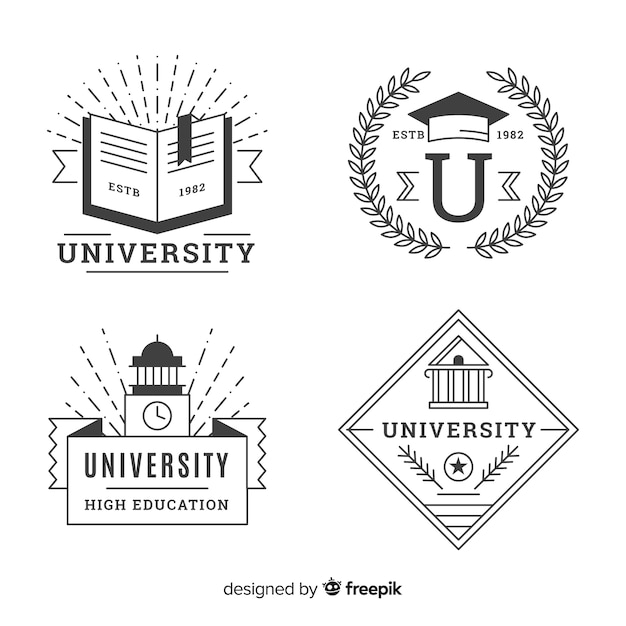 Coleção de logotipos universitários em estilo simples