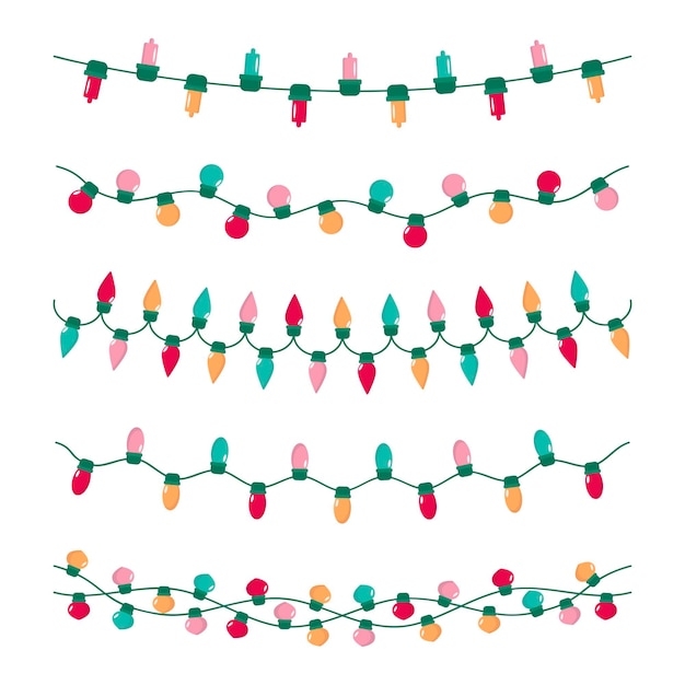 Vetor coleção de luzes de natal planas