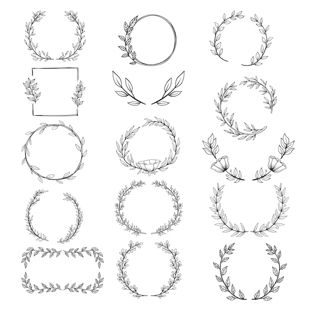 Coleção de mão desenhada elementos decorativos circulares para convite de casamento