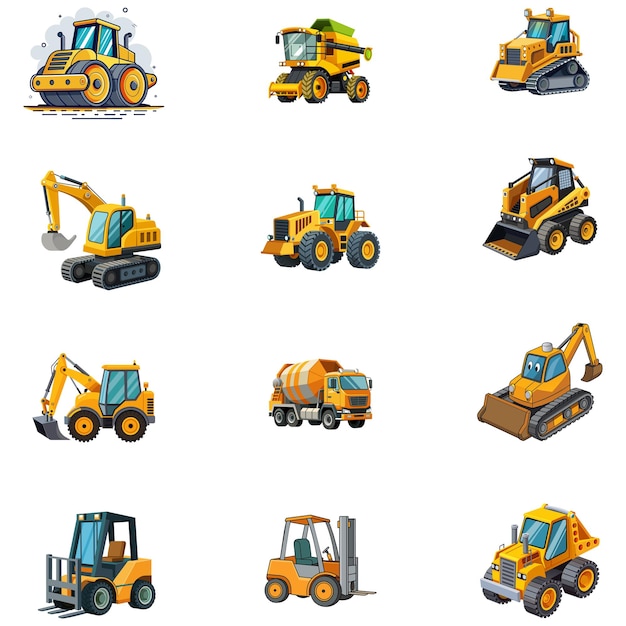 Coleção de máquinas de construção planas