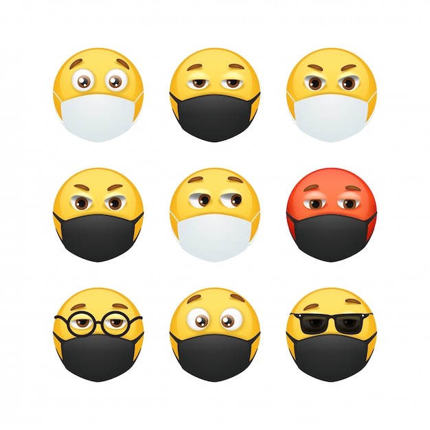 Vetor coleção de máscara e respirador emoji