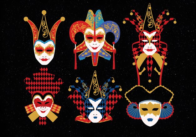 Coleção de máscaras coloridas de palhaço para carnaval ou mascarada