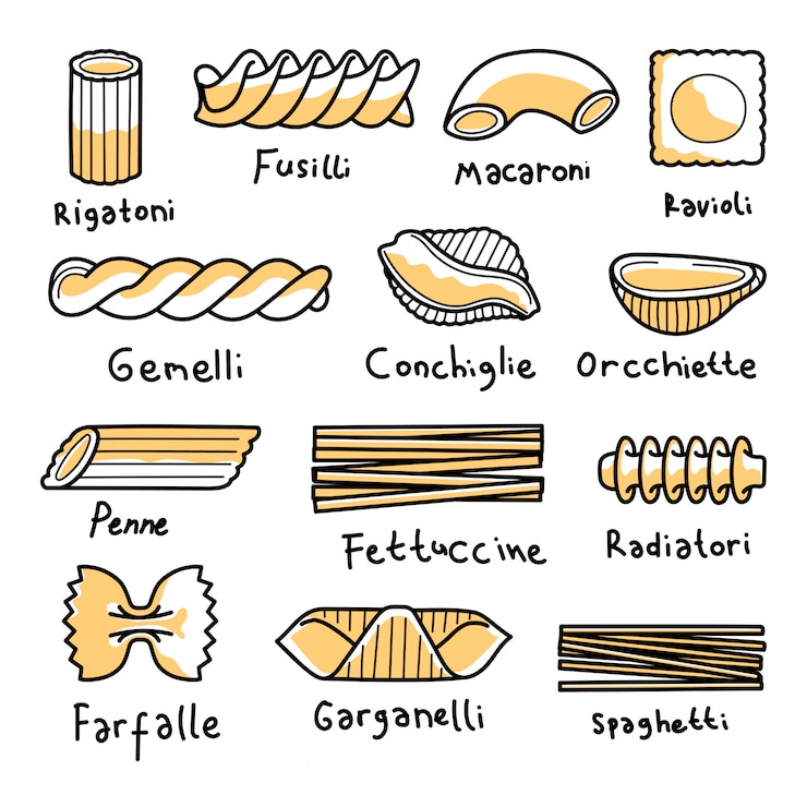 Vetor coleção de massas na linha doodle ilustração