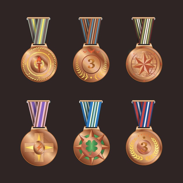 Vetor coleção de medalhas de bronze de prêmio