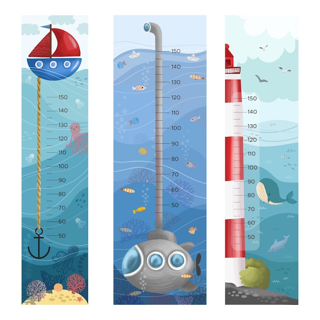 Coleção de medidores de altura desenhados à mão para crianças