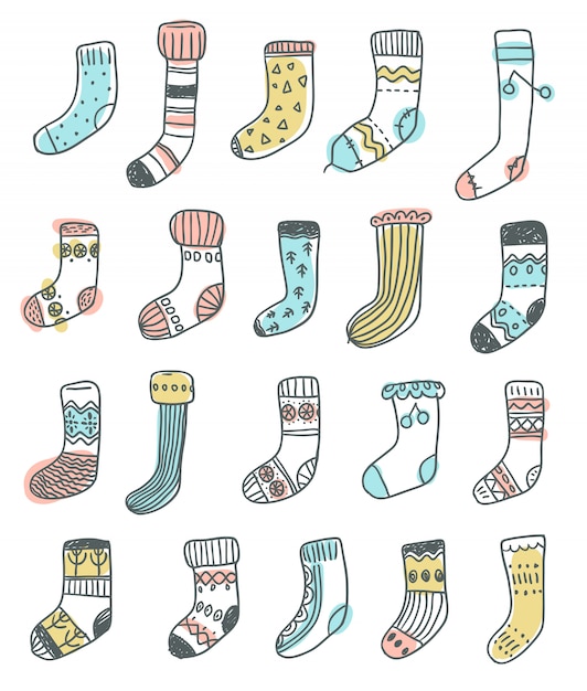 Coleção de meias ingênuas doodle bonito.