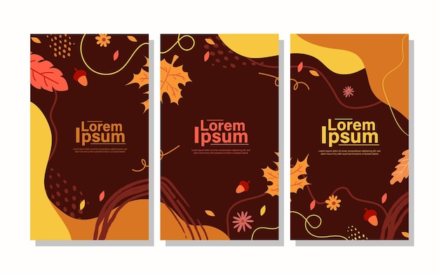 Vetor coleção de modelo de cartão de outono abstrato de design plano