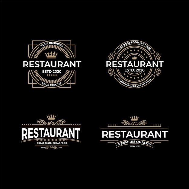 Vetor coleção de modelo de logotipo de restaurante retrô