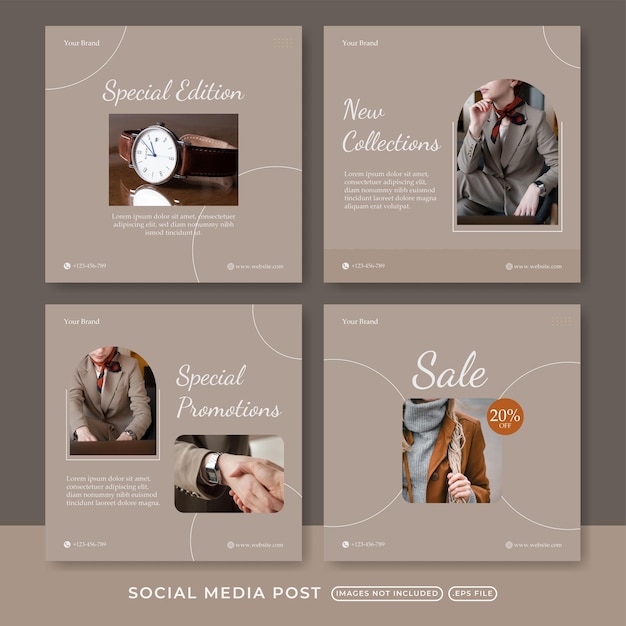coleção de modelo de postagem de mídia social minimalista de venda de moda