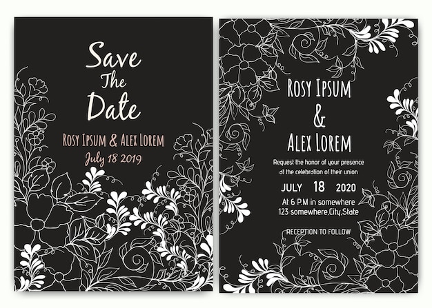 Coleção de modelo floral de cartão de convite de casamento.
