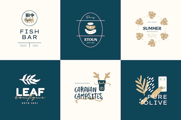 Coleção de modelos de design de logotipo boho doodle ícones e símbolos boêmios