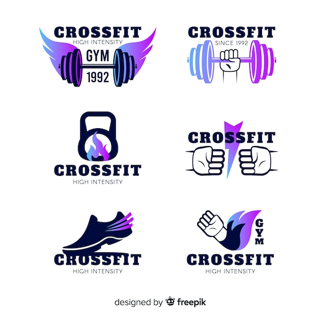 Vetor coleção de modelos de logotipo crossfit gradiente