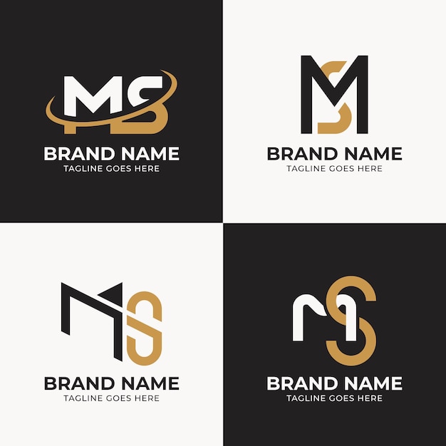 Coleção de modelos de logotipo ms de design plano