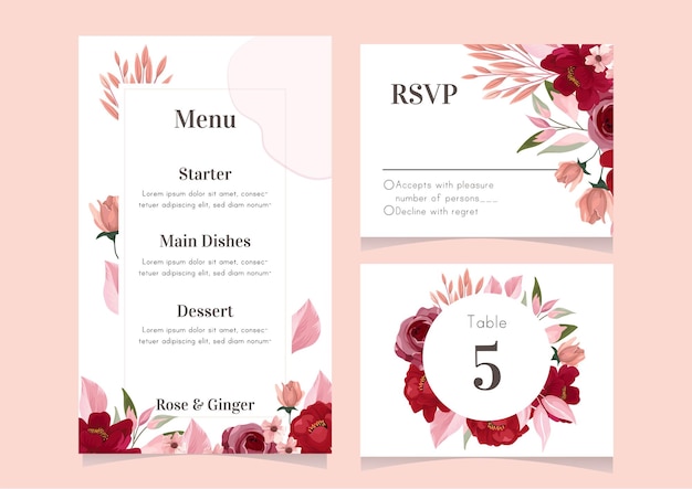 Coleção de modelos de menu de casamento