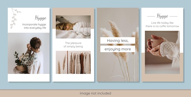 Coleção de modelos de mídia social hygge minimalista de histórias do instagram