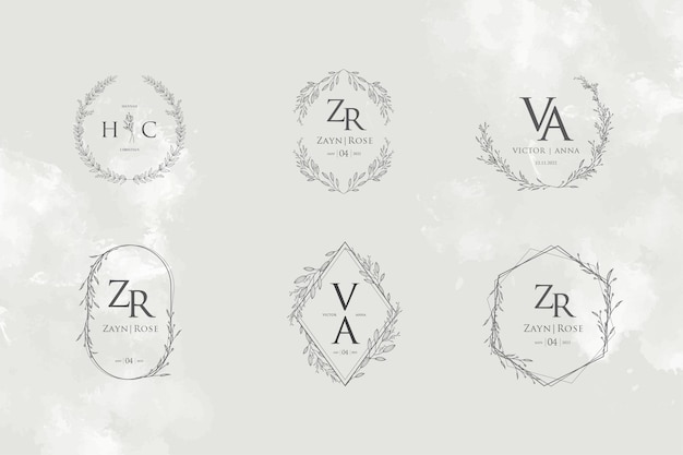 Vetor coleção de modelos de monogramas com logotipo de casamento elegante e minimalista