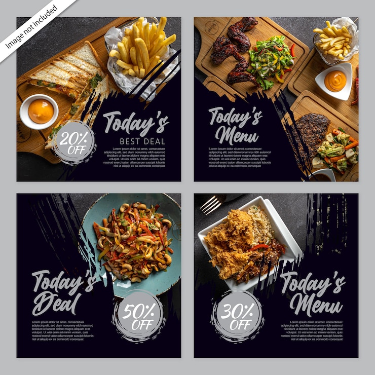 Vetor coleção de modelos de postagem de mídia social de restaurante de comida