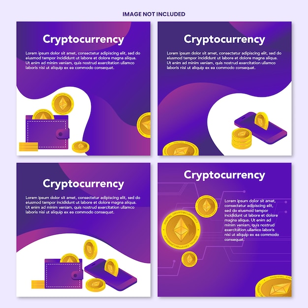 Vetor coleção de modelos de postagem do instagram para criptomoeda com cores atraentes