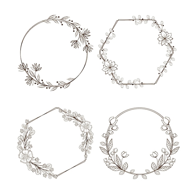 Coleção de moldura floral desenhada a mão