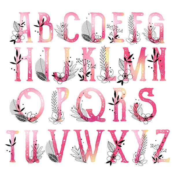 Vetor coleção de monograma do alfabeto com flores