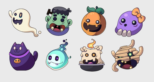 Coleção de monstros de halloween bonitos, mas assustadores, coleção de design de ilustração vetorial