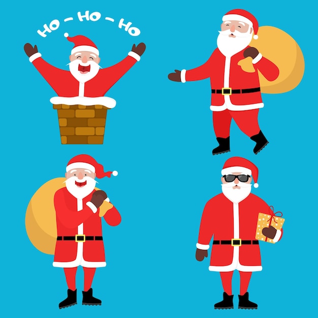 Vetor coleção de natal do papai noel conjunto de personagens de desenhos animados engraçados com emoções diferentes