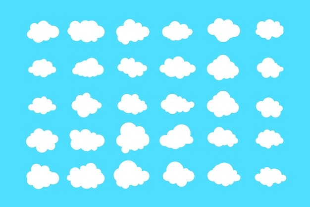 Coleção de nuvens simples isoladas em azul