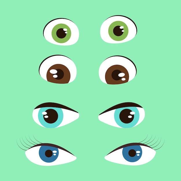 Vetor coleção de olhos de estilo de desenho animado diferentes expressões oculares