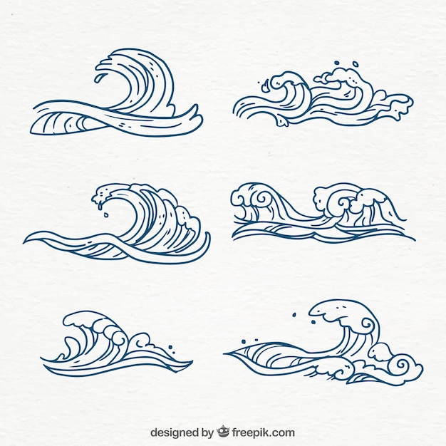 Coleção de ondas desenhadas mão