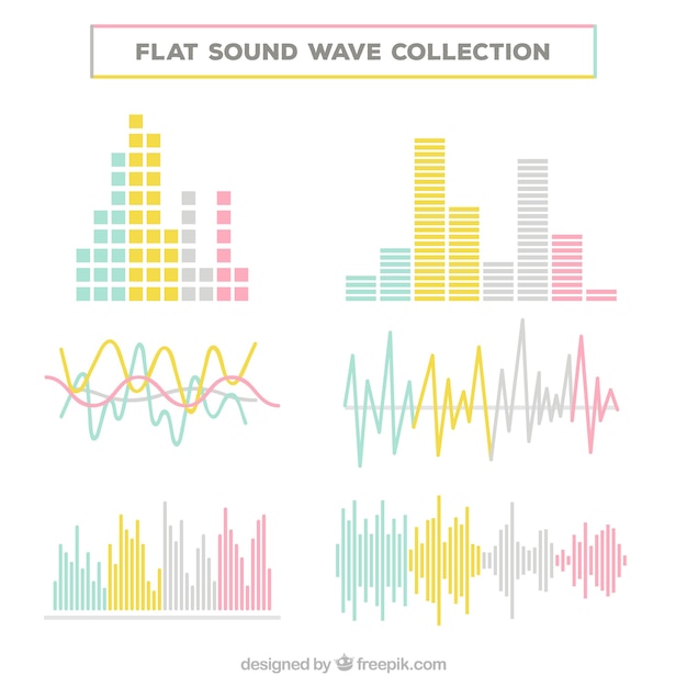 Coleção de ondas sonoras em cores pastel