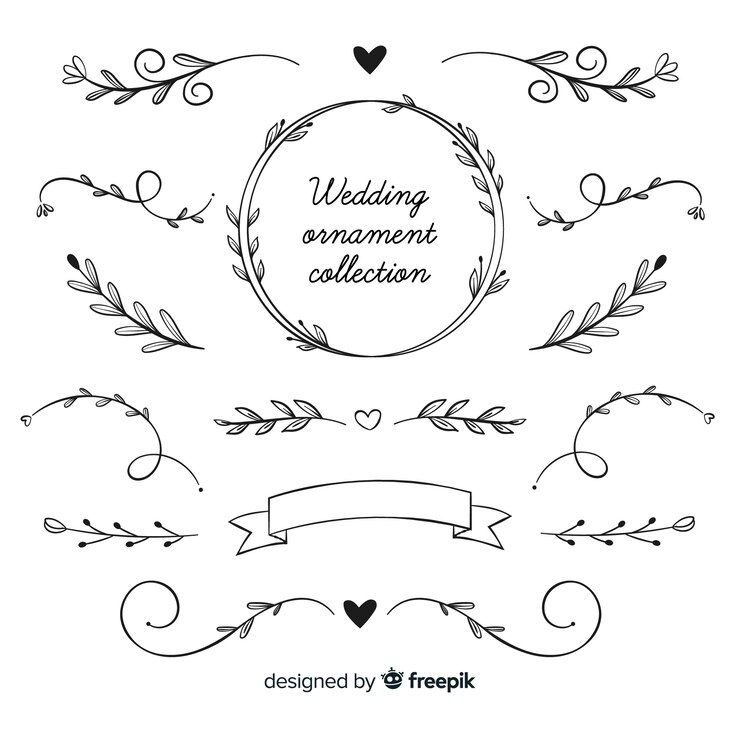 Vetor coleção de ornamentos de casamento desenhados à mão