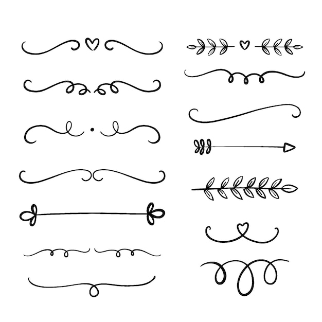 Coleção de ornamentos de casamento desenhados à mão