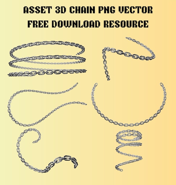 Coleção de ornamentos de pacote de empacotamento cadeia 3d png ilustração vetorial de ativos cromado