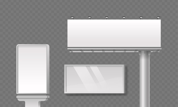 Coleção de outdoors em branco e telas de fundo transparente Mockups vetoriais 3D para publicidade