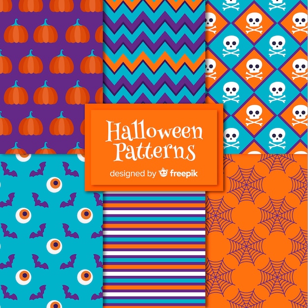 Coleção de padrão de elementos de halloween em design plano