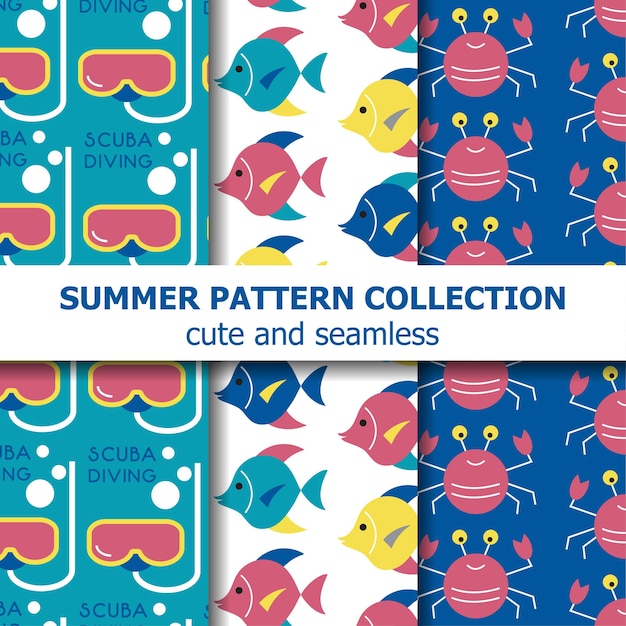 Vetor coleção de padrão de verão subaquático. banner de verão. férias de verâo. vetor