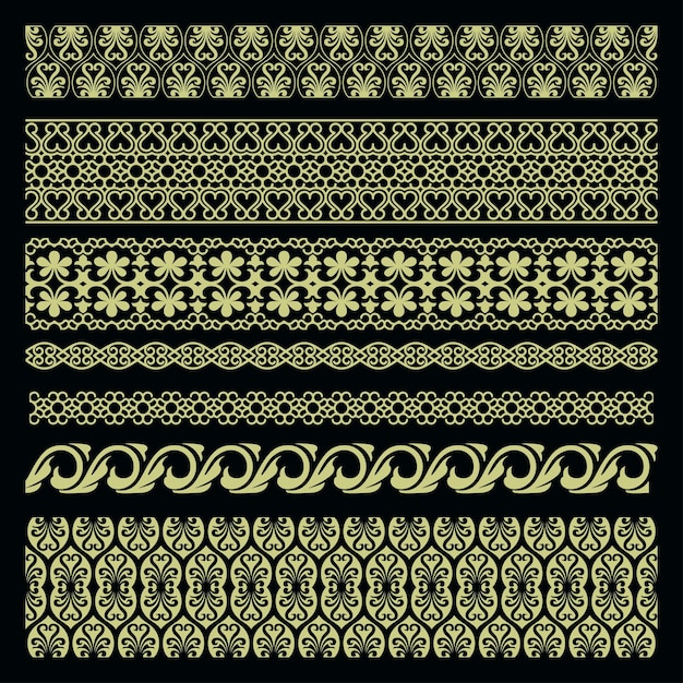 coleção de padrões de borda vintage com motivos decorativos e arte de linha