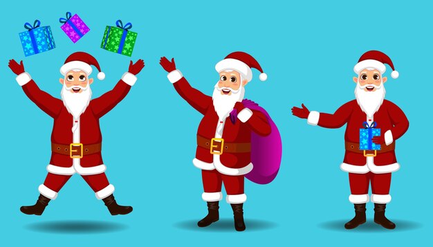 coleção de Papai Noel com diferentes ações