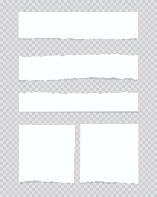 Coleção de pedaços rasgados de papel branco