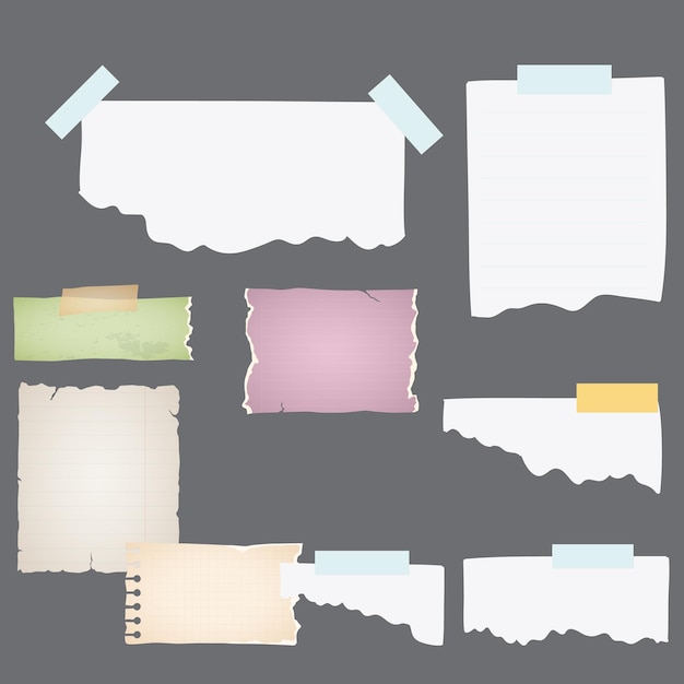 Coleção de pedaços rasgados de papel de cor branca tiras de papel rasgadas ilustração vetorial