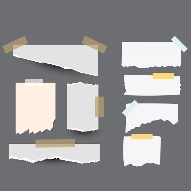 Coleção de pedaços rasgados de papel de cor branca tiras de papel rasgadas ilustração vetorial