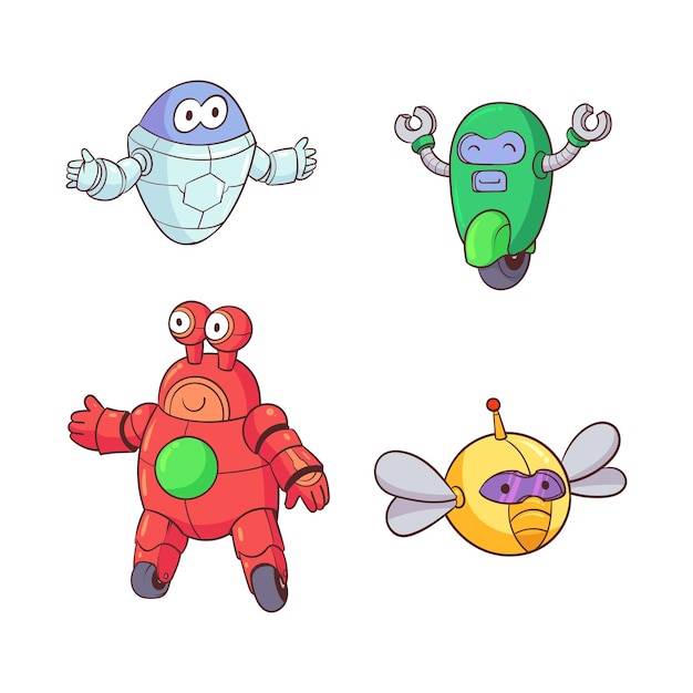 coleção de pequenos robôs desenhados à mão