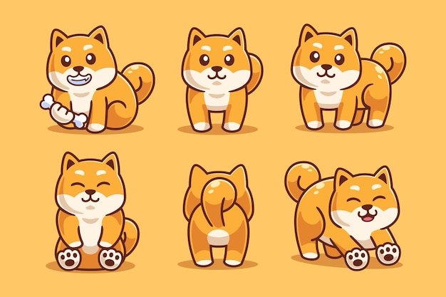 Coleção de personagem de desenho animado shiba inu